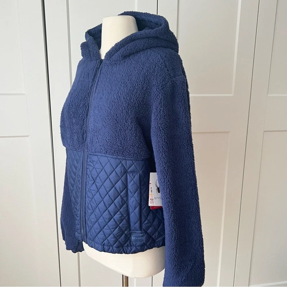Spyder Sherpa Fleece Quilted Teddy  Jacket Zip up Hoodie Active Jacket - Picture 2 of 6
